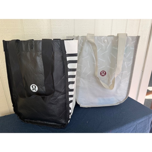 Lululemon Reusable Shopping Tote Bag Bundle Black White Small Medium Set of 2 - Picture 4 of 4
